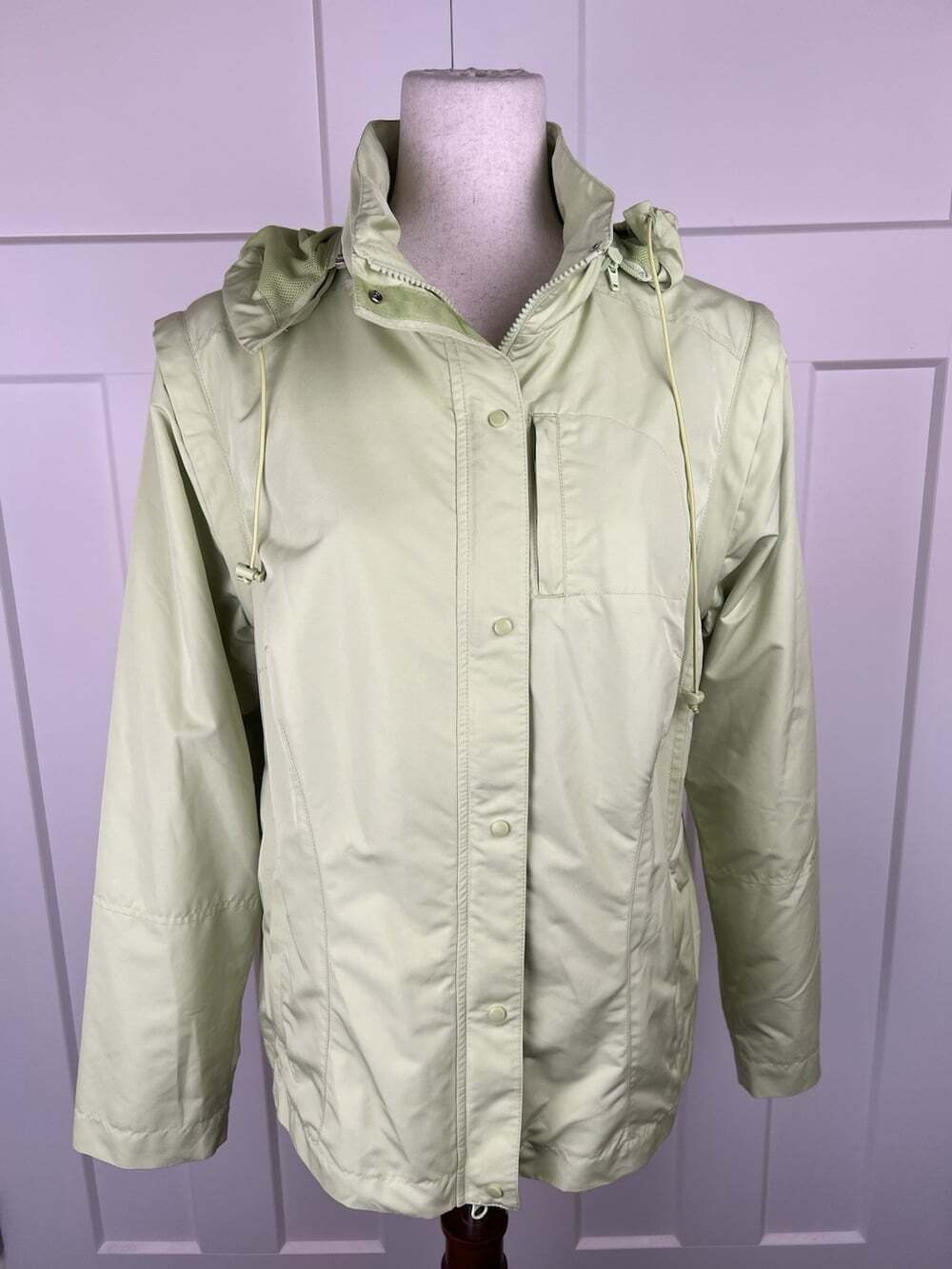 J.Jill Womens M Tall Convertible Jacket Vest Lime Green Hooded Lightweight
